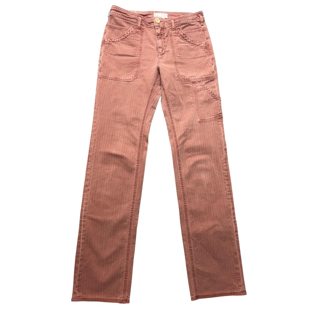 Anthropologie‎ Pants Womens 27 Orange Herringbone Cargo Straight Leg Stretch
